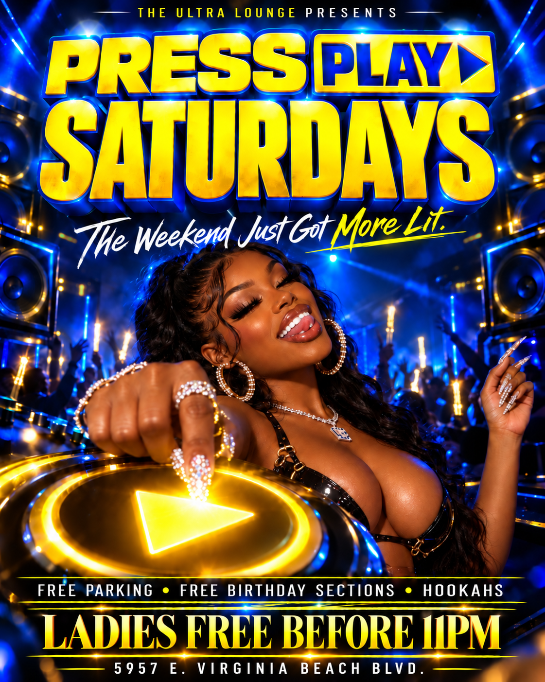 Press Play Saturdays weekly flyer